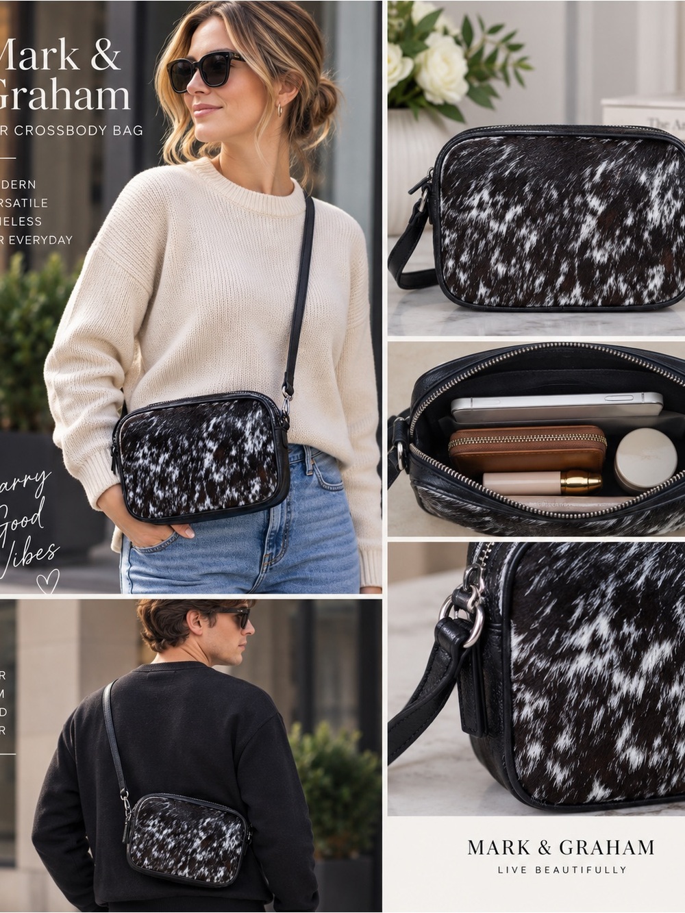 Mark & Graham Black and White Fur Crossbody Bag